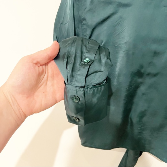 Wilfred Tie Front Button Up Blouse in Hunter Jade Green Satin Cupro size XS - Picture 7 of 7